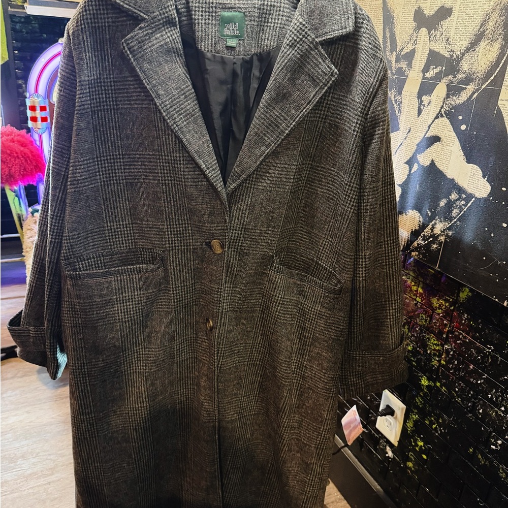 Wild Fable Charcoal Plaid Trench Coat